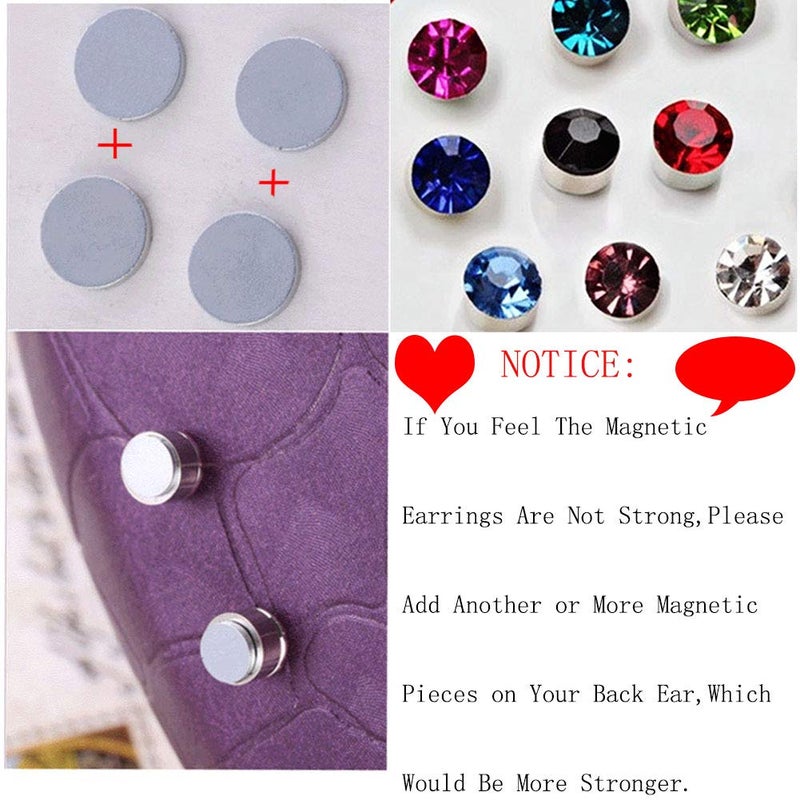 Spiritlele 12 Pairs Colors Crystal Magnetic Earrings Set Clip on Non Piercing Fake Stud Earrings Unisex - Image 4